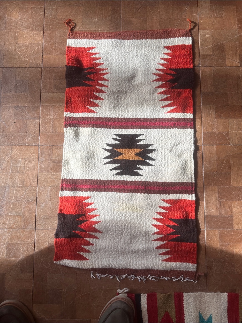 Handwoven Southwestern Accent Rug in Red, Cream, Brown - Unbranded